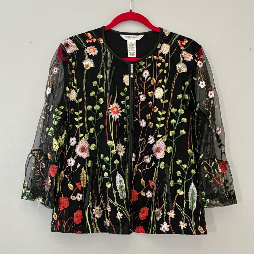 Drapers Damons Floral Embroidered  Zip Jacket PL Romantic Boho Artsy Avant Garde